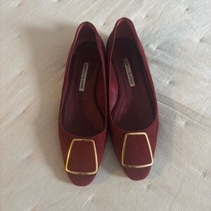 Manolo Blahnik Red Flats with Gold Detail